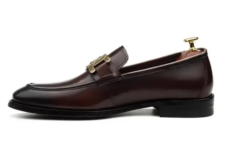 Men's Metal Buckle Genuine Leather Slip-On Wedding Dress Shoes