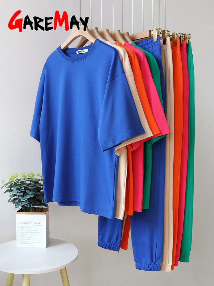 Women's Cotton Oversized Top and Pants Two-Piece Tracksuit