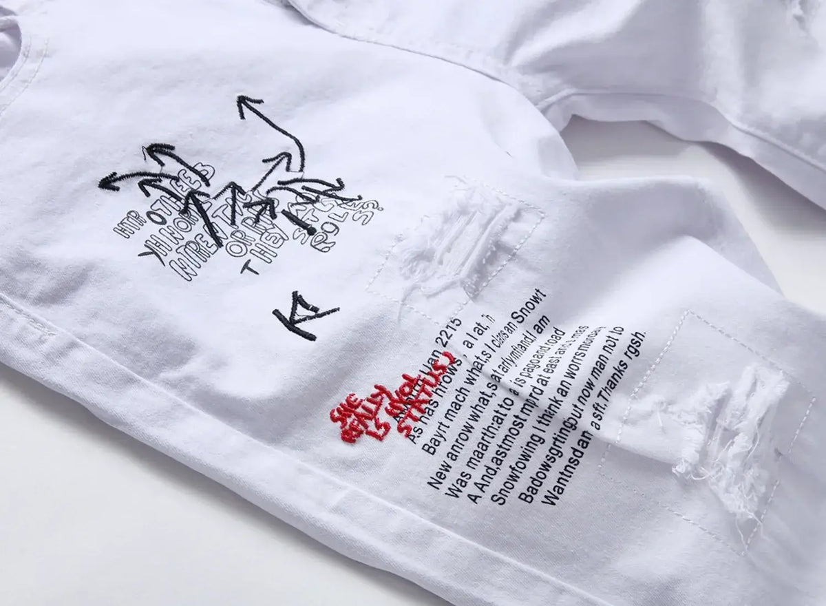 Men's White Ripped Stretch Straight Fit Denim Shorts
