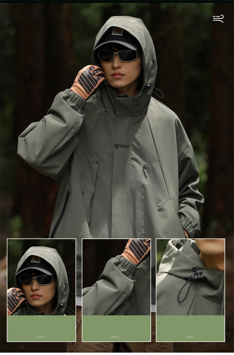 2024 New Men's Outdoor Hooded Windbreaker Jacket Autumn Waterproof Hiking Bomber Jackets Women Trekking Softshell Coats