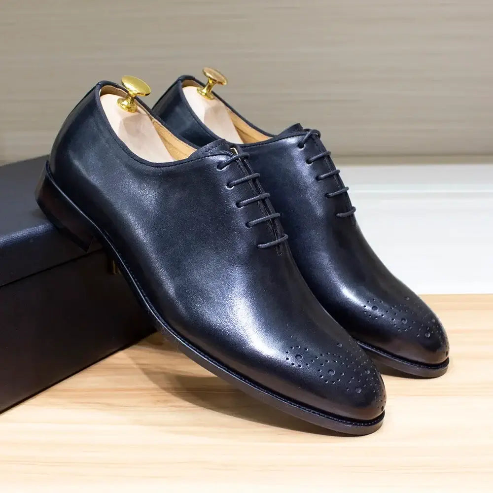 Chaussures habillées pour homme de style italien, en cuir véritable et fabriquées à la main, richelieus classiques sans couture à lacets, chaussures formelles de bureau