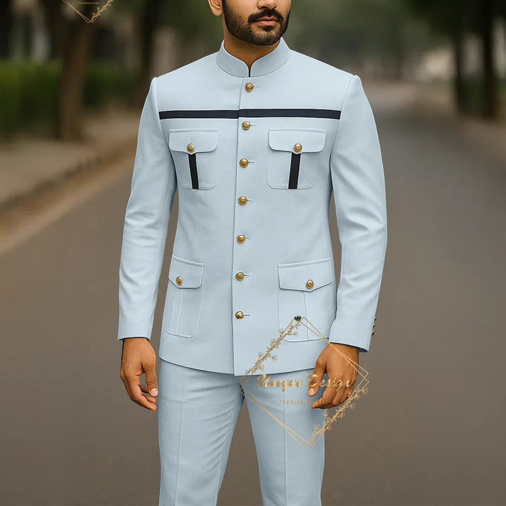 Men's Ivory Formal Safari 2-Piece Wedding Jacket Pants Set
