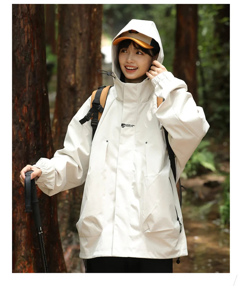 2024 New Men's Outdoor Hooded Windbreaker Jacket Autumn Waterproof Hiking Bomber Jackets Women Trekking Softshell Coats