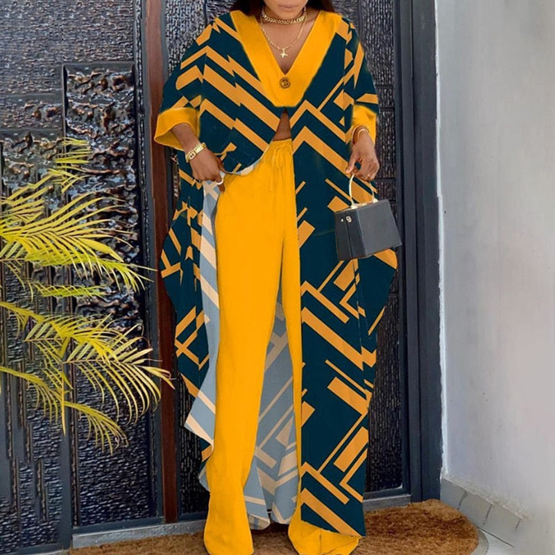 Women's Printed Elastic Waist Top and Pants Two-Piece Set