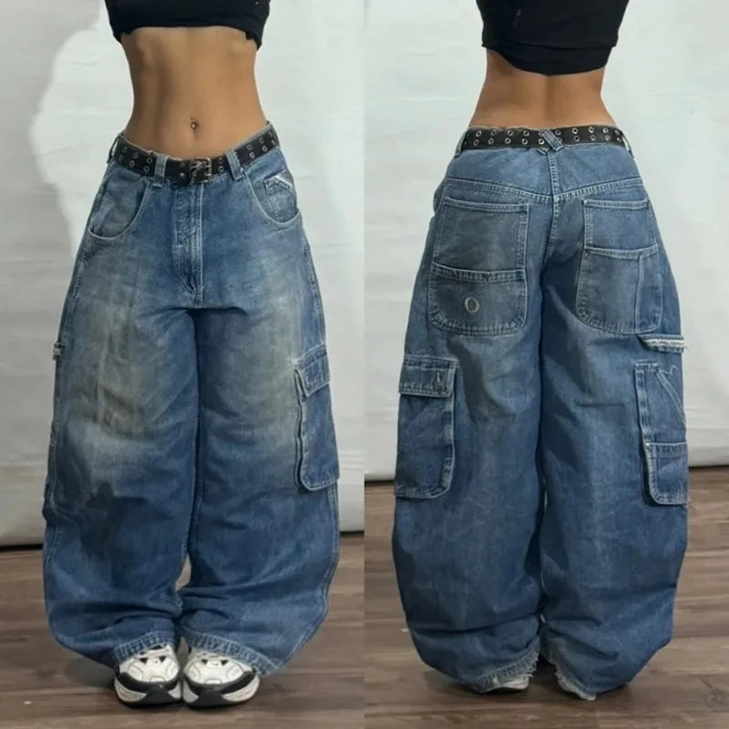 American New Fashion Patch Baggy Casual Jeans For Men And Women Y2K High Street Harajuku High Waist Wide Leg Denim Trousers