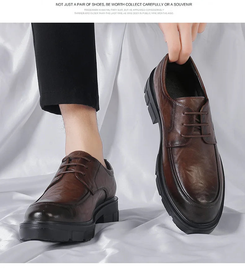 Men's Cow Leather Platform Dress Shoes (5-10 cm Heel)