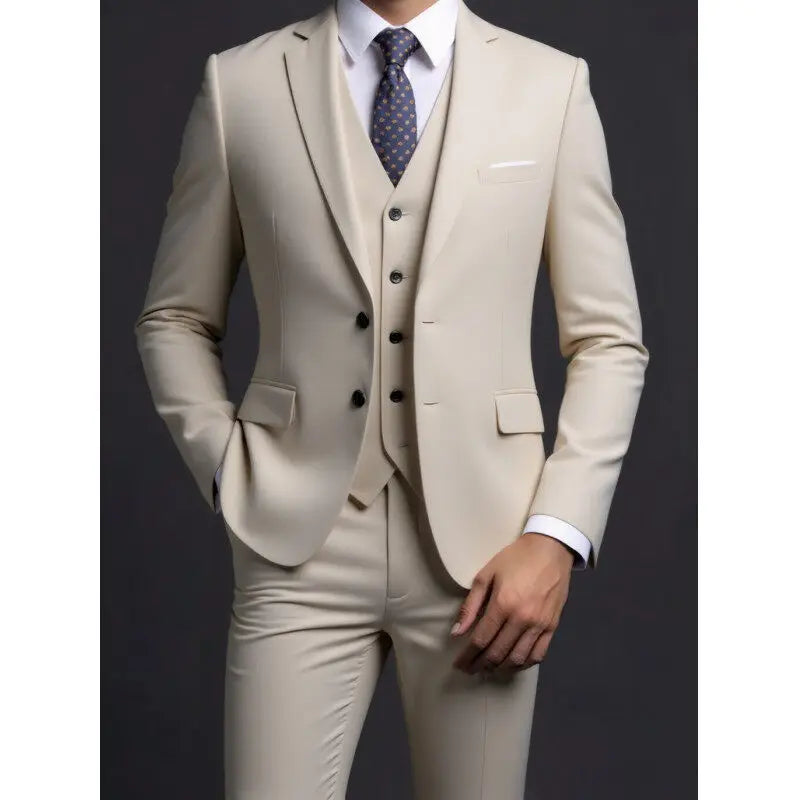 Men's British Solid Three-Piece Gentleman Suit, Business and Wedding