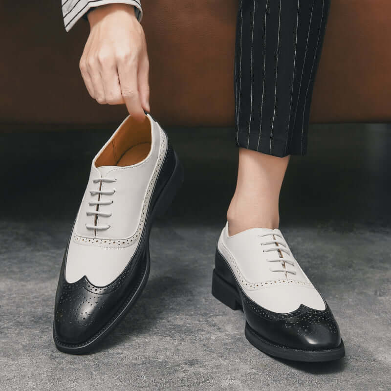 Men Wingtip Detail Dress Shoes, Business Two Tone Oxford Shoes For Wedding party