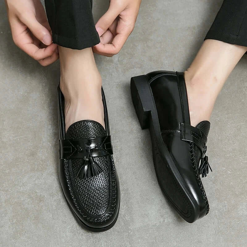 Men's Leather Brogue Tassel Loafers Wedding Dress Shoes