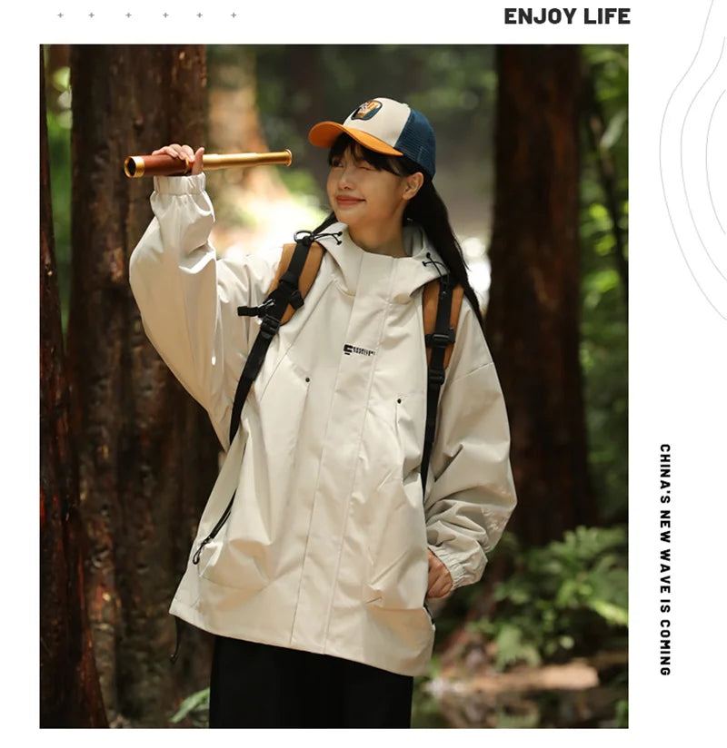 2024 New Men's Outdoor Hooded Windbreaker Jacket Autumn Waterproof Hiking Bomber Jackets Women Trekking Softshell Coats