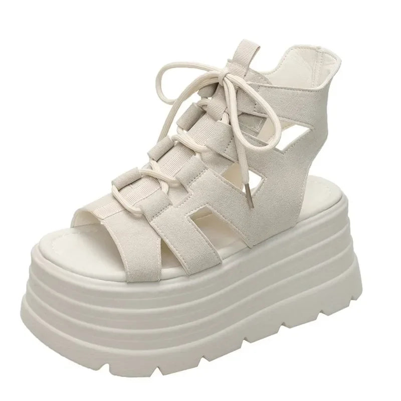 Luxury NEW Summer Sandals 8CM Wedge Heels Sneakers Women Beach Flip Flop High Platform Casual Sandals Breathable Walking Shoes