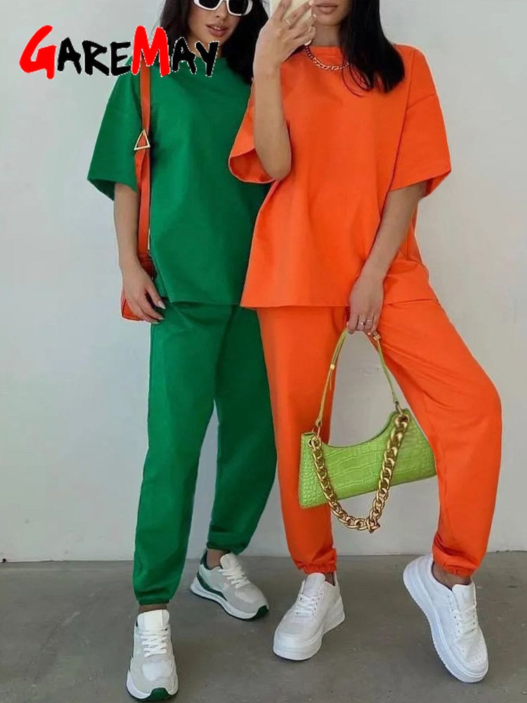 Women's Cotton Oversized Top and Pants Two-Piece Tracksuit