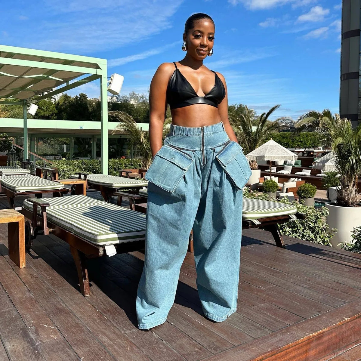 Women's Retro Casual Wide-Leg Heavy Denim Two-Piece Set