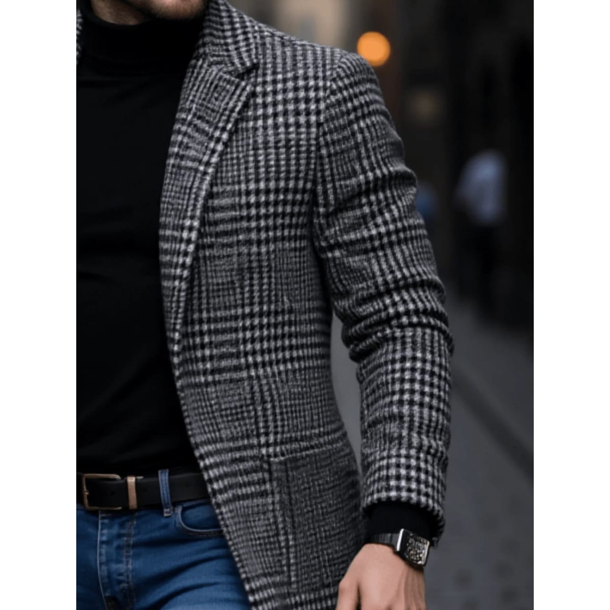 New Arrival Men's Outdoor Thickened Warm Trench Coat Houndstooth Autumn Winter Windproof with Inner Lining Overcoat Trench Coat