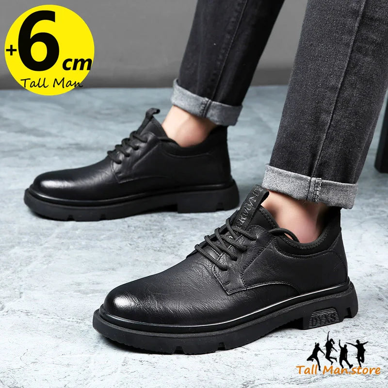 Business Men Oxford Leather Elevator Shoes Lift Sole Man Height Increase Insole 6CM Office Daily Life British