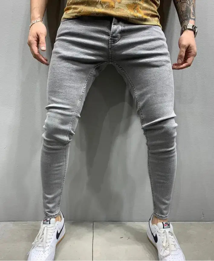 Men's White Embroidered Ripped Skinny Jeans — Stretch Denim