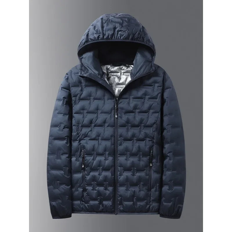 Men's Winter White Graphene Hooded Puffer Jacket, Windproof Down Coat