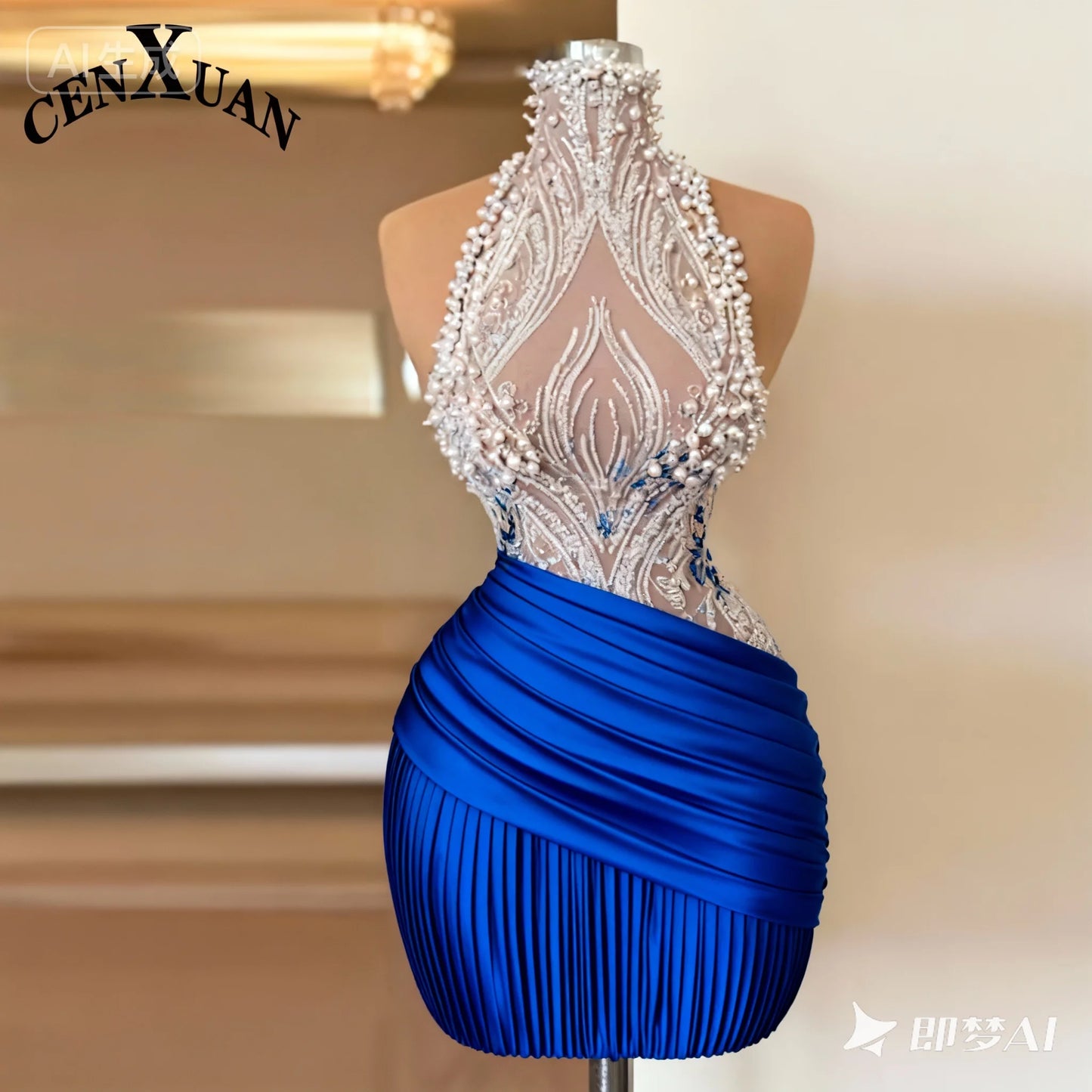 CENXUAN White Mini Prom Dresses Pearl Beaded Strap vestidos de fiesta Elegant Sleeveless Short Customized Evening Dress