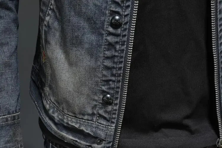 Men's Retro Denim Lapel Windproof Riding Casual Jacket