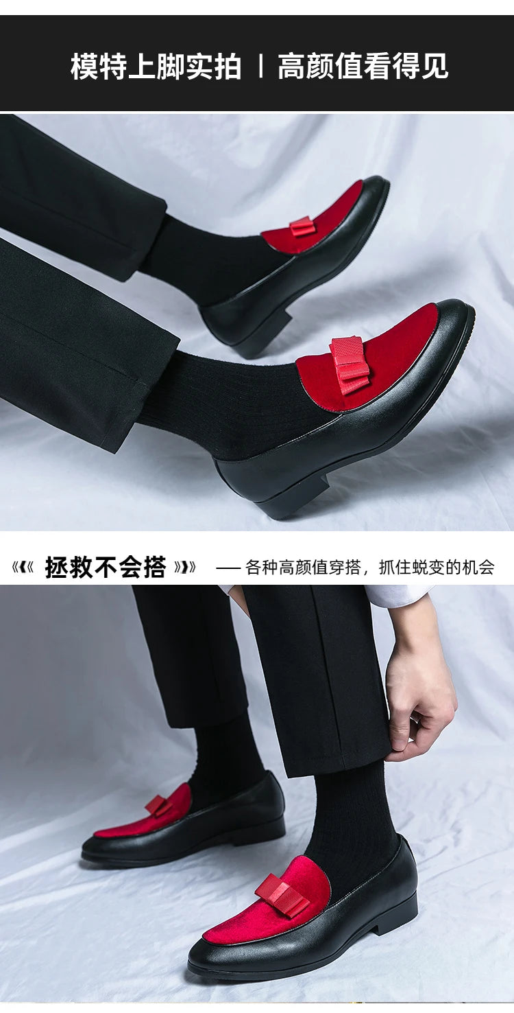 Men's Classic Leather Bow Formal Wedding Office Loafers