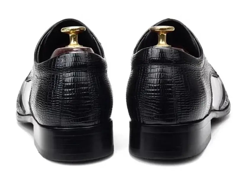 Men's Pointed-Toe Crocodile-Embossed Leather Lace-Up Wedding Shoes