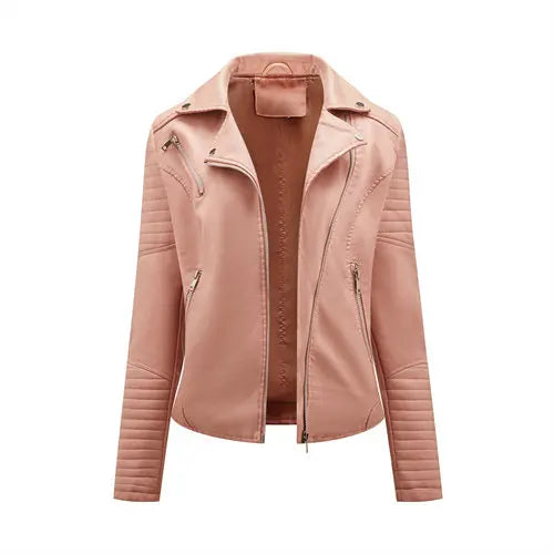 Women's Faux Leather Zipper Biker Jacket