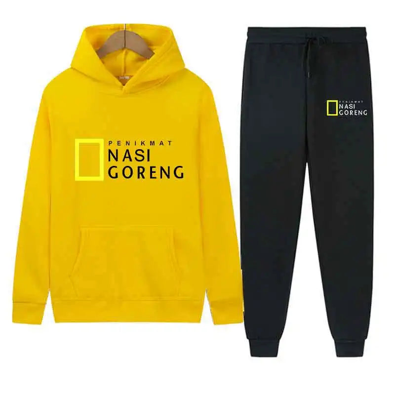 Men's Hoodie & Slim Pants Set — Gray & Blue Casual 2-Piece
