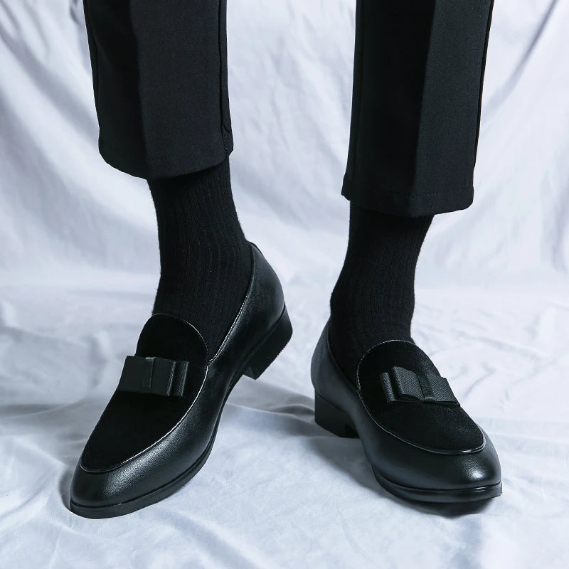 Men's Classic Leather Bow Formal Wedding Office Loafers