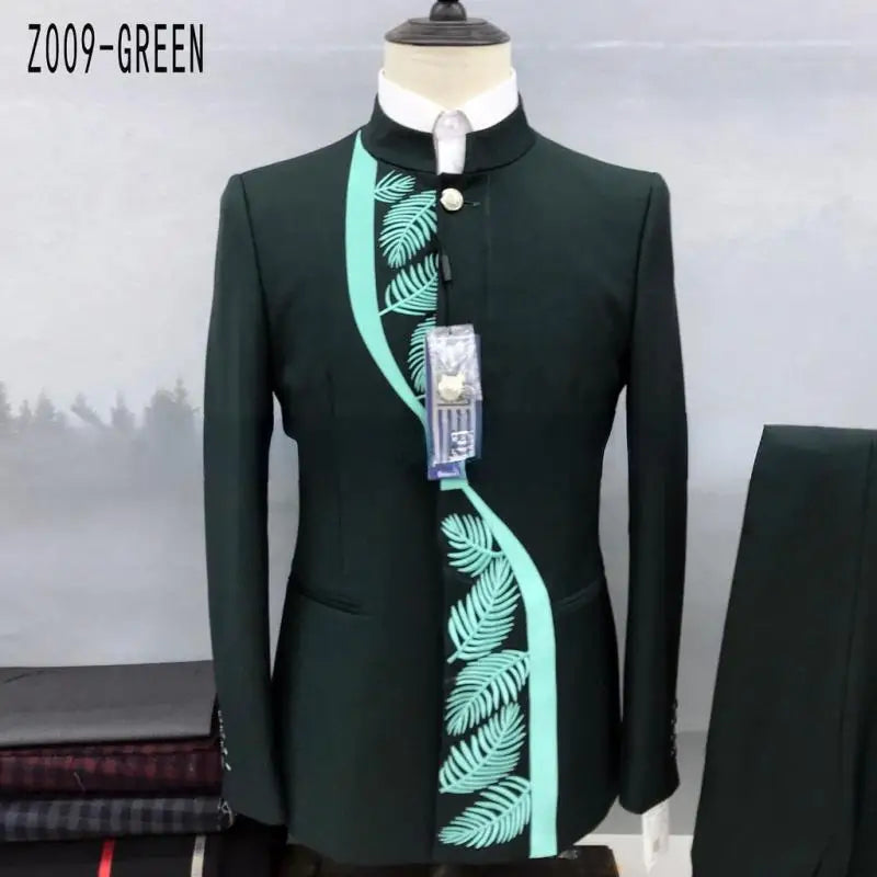 (coat+pants) Embroidered men's suit set banquet/evening/wedding/work general clothing