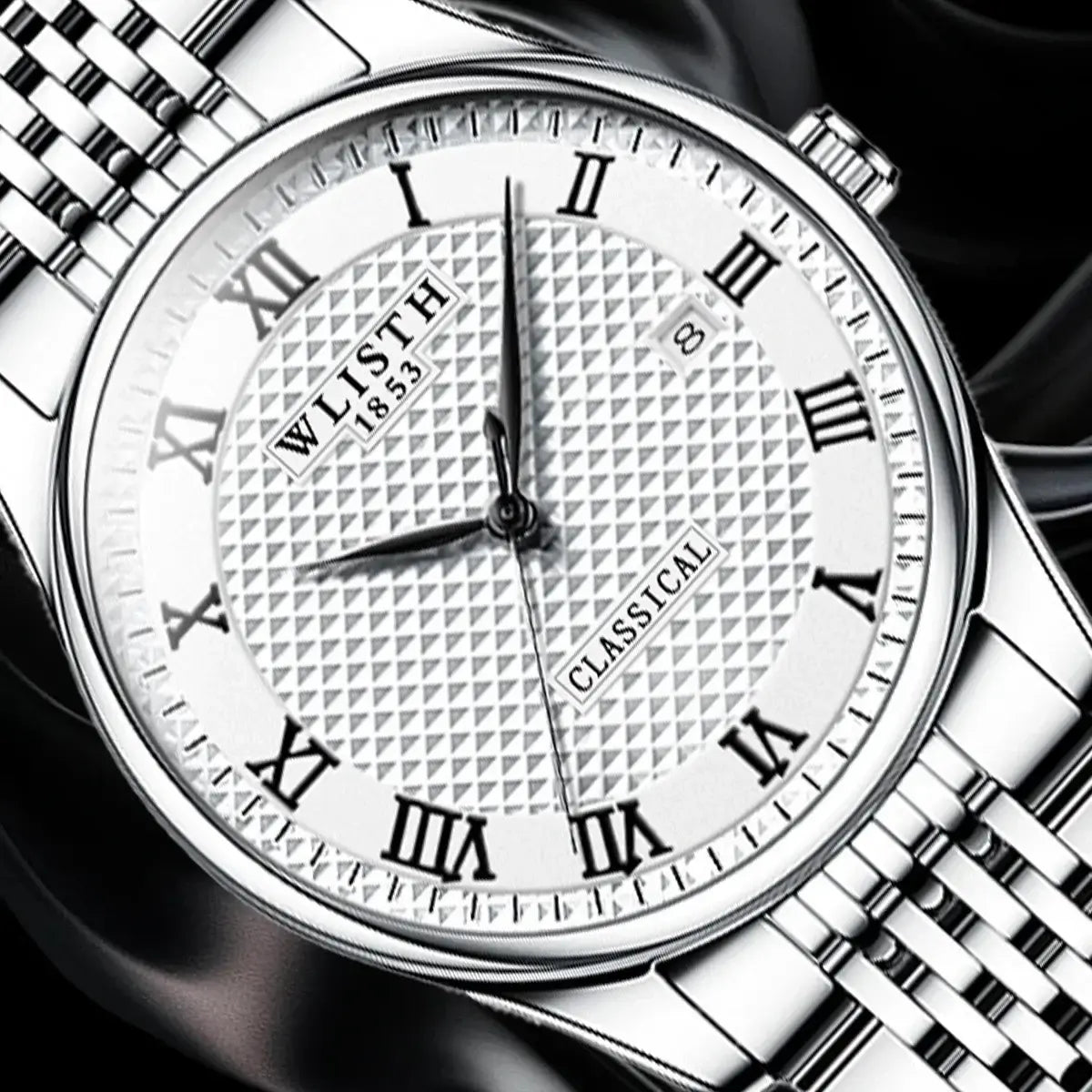 WLISTH Luxury Stainless Steel Watches for Man Waterproof Luminous Quartz Watches Roman Scale Wristwatch Date Week Men Watch
