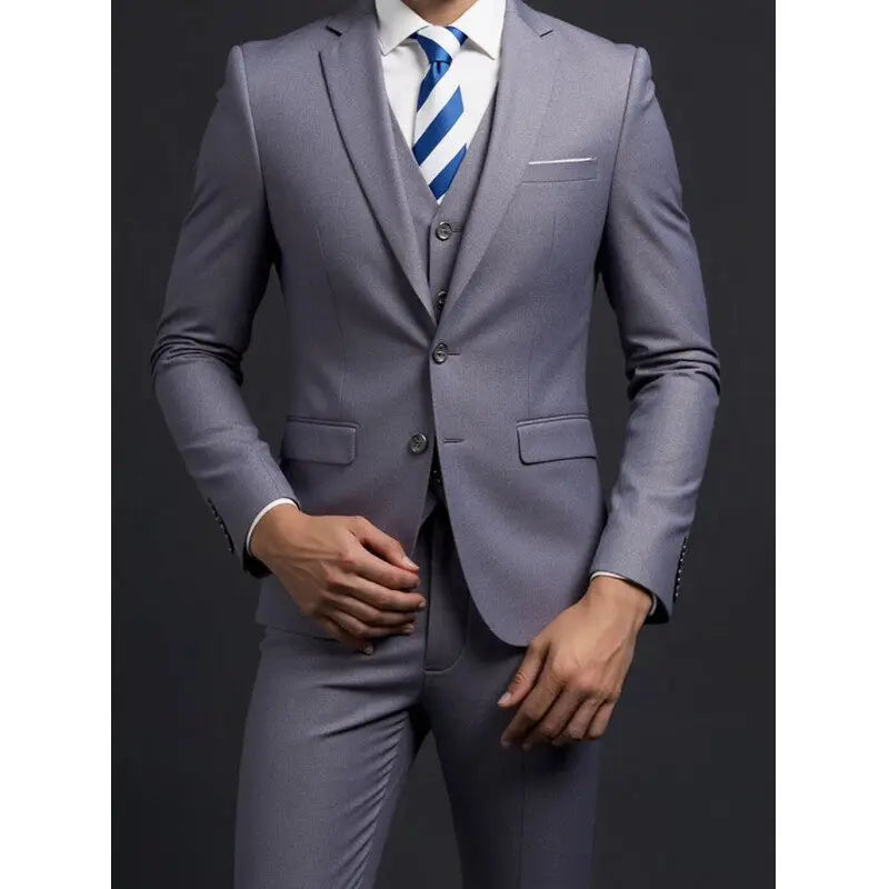 Men's British Solid Three-Piece Gentleman Suit, Business and Wedding