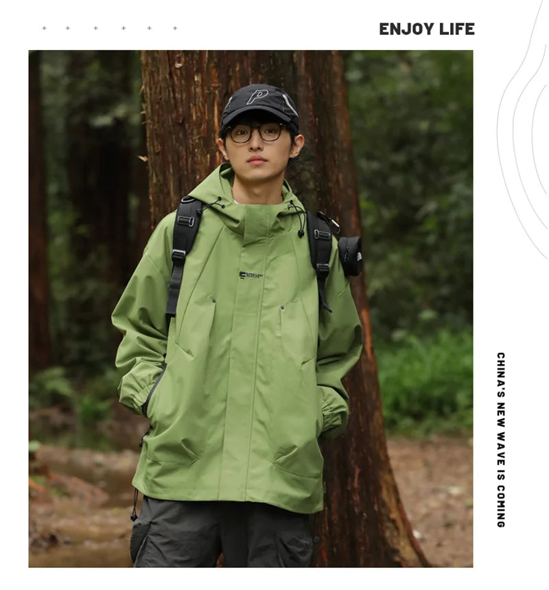 2024 New Men's Outdoor Hooded Windbreaker Jacket Autumn Waterproof Hiking Bomber Jackets Women Trekking Softshell Coats