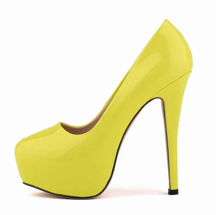 Sexy High Platform Party Shoes New Women Concise Solid Patent Leather High Heels Shoes Fashion Shallow Wedding Shoes Woman
