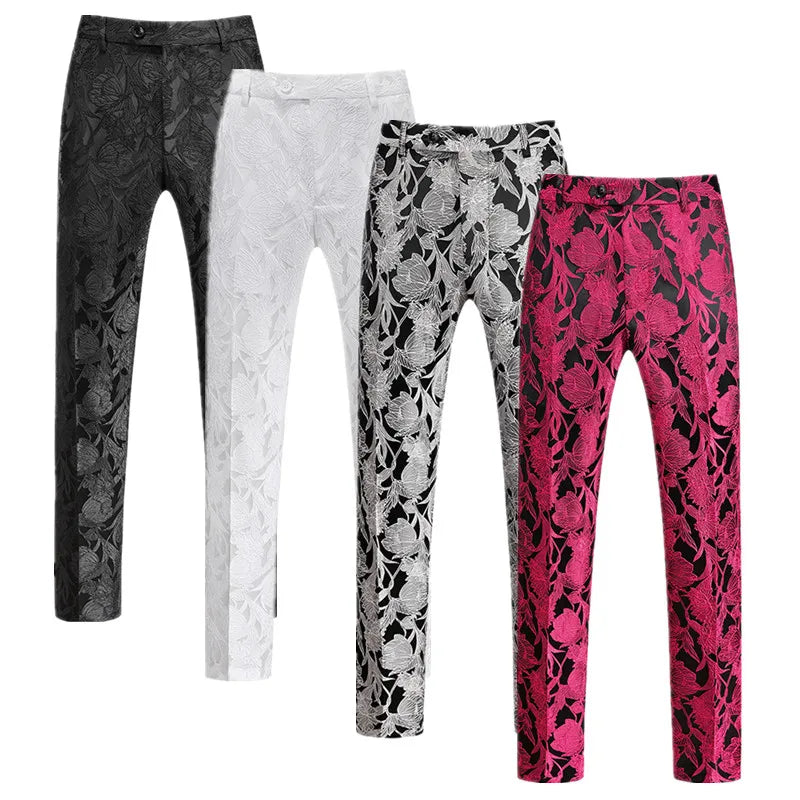Men's Jacquard Suit Pants White Black Pink Wedding Prom Trousers