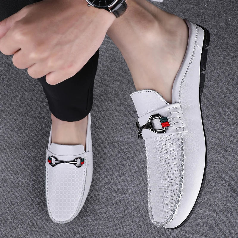 Men's Breathable Genuine Leather Slip-On Half Loafers, Italian Style
