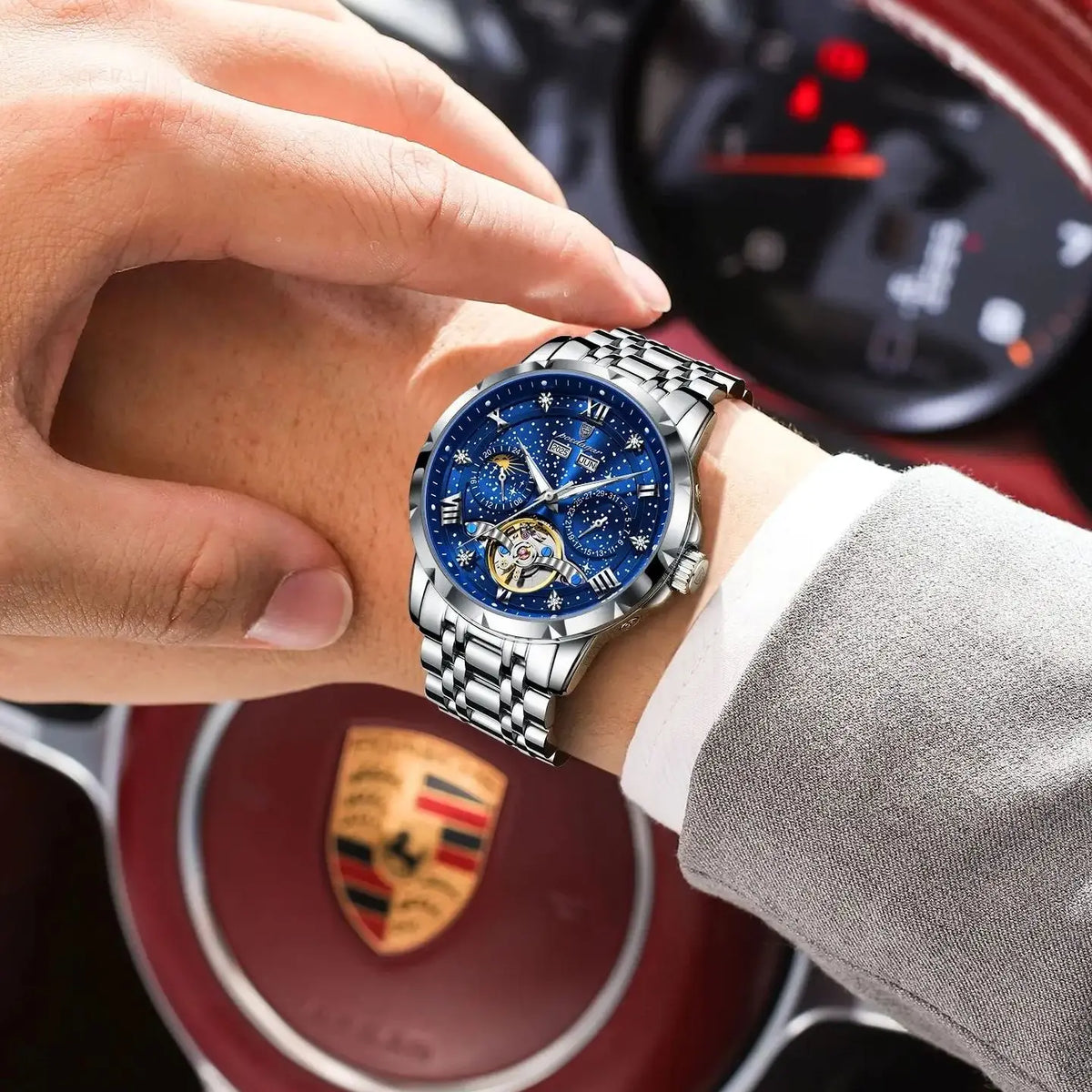 Men's Automatic Mechanical Stainless Steel Calendar Watch