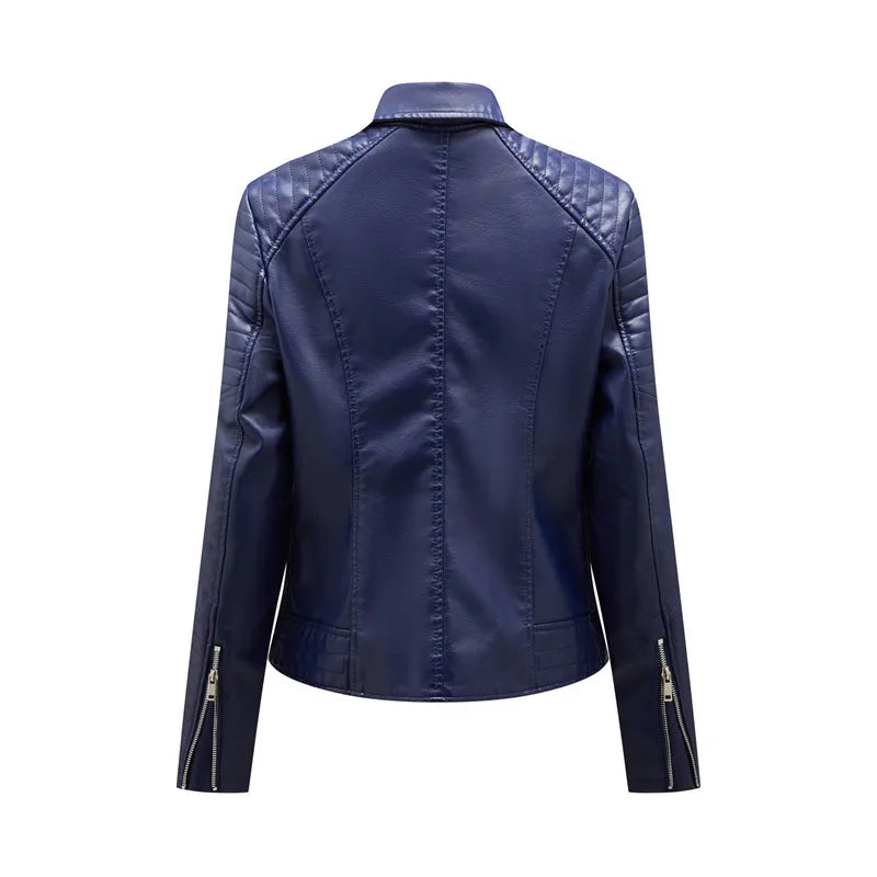 Women's Faux Leather Zipper Biker Jacket