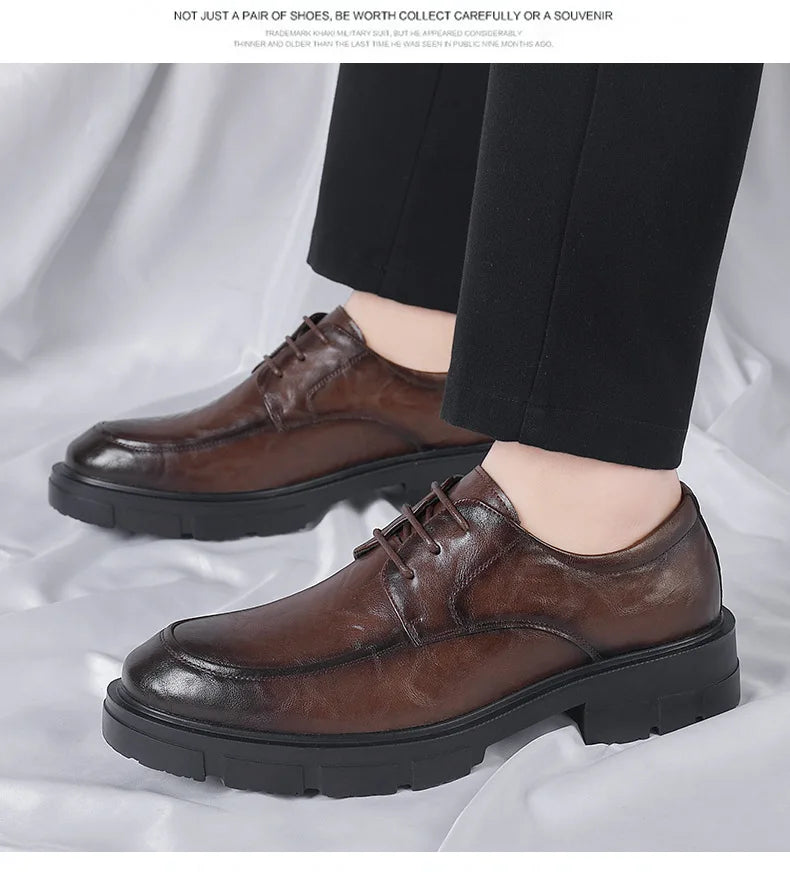 Men's Cow Leather Platform Dress Shoes (5-10 cm Heel)