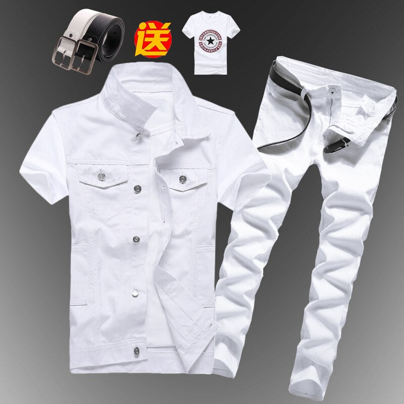 Men's Slim Fit Sleeveless Denim Vest and Jeans Two-Piece Set