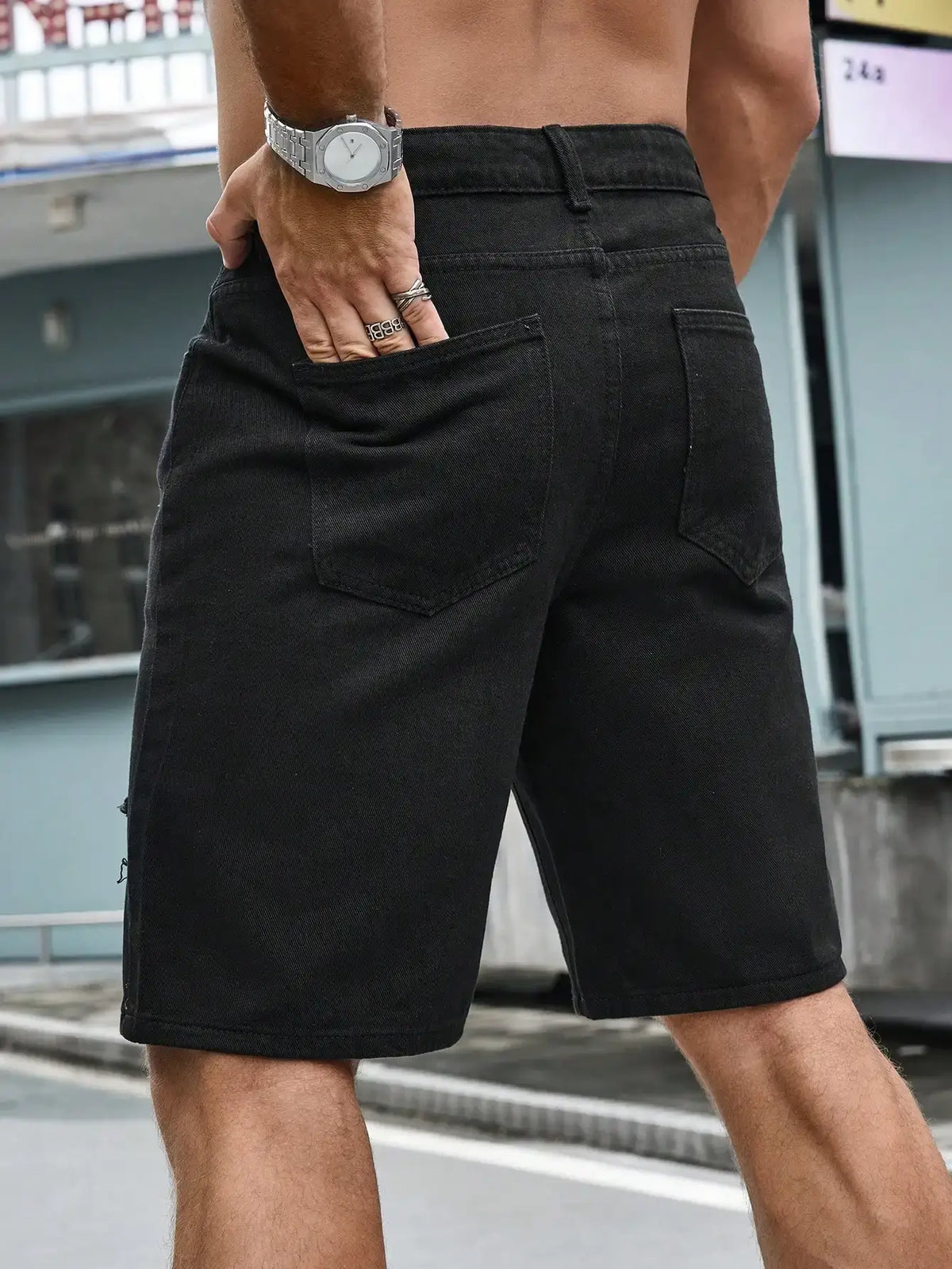 Herren Sommer Stretchy Denim Shorts Jeans Für Herren Streetwear Zerrissene Buchstaben Knielange Baggy Bequeme Cargo Freizeithosen Jeansshorts