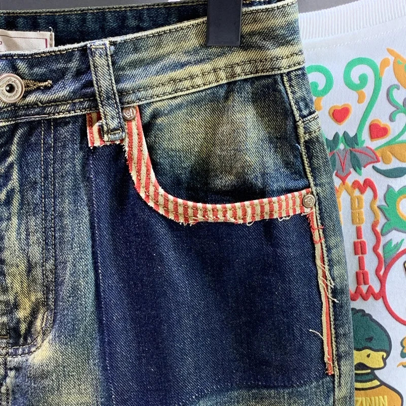 Men's Retro Loose Stitch Wide-Leg Baggy Jeans