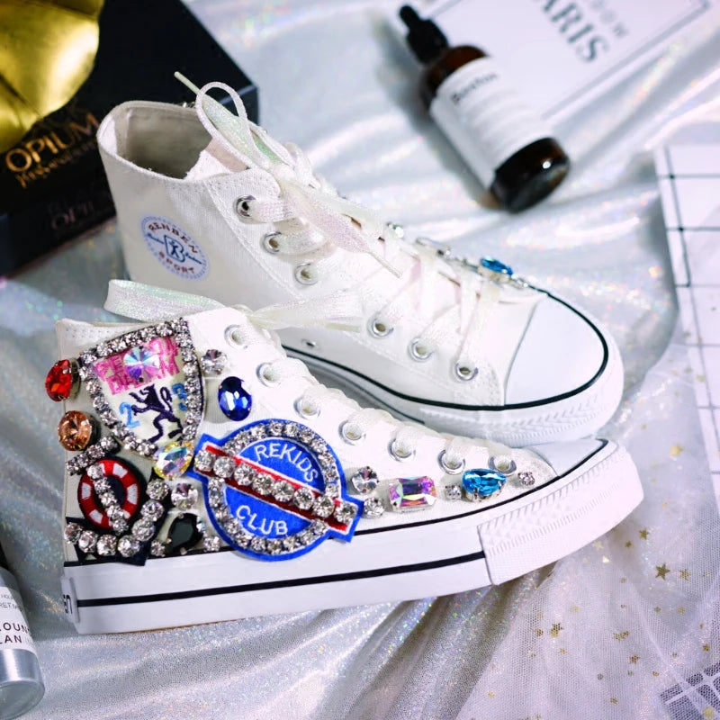 Women's Canvas Flat Platform Loafers, Diamond Casual Sneakers