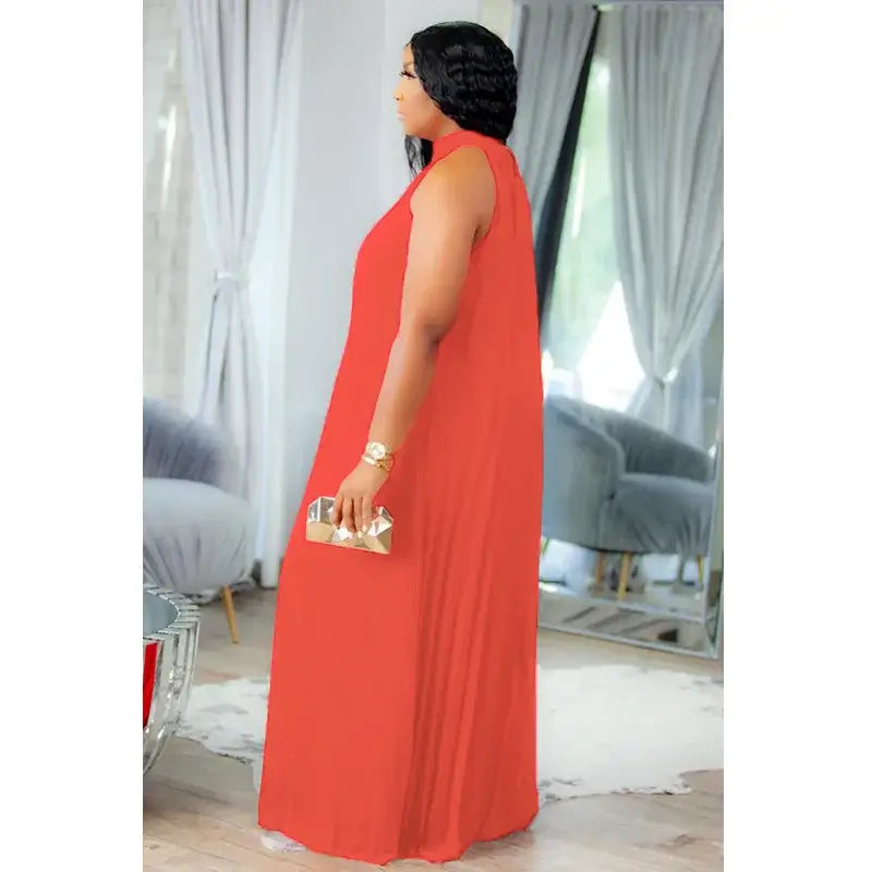 Wmstar Robe longue grande taille pour femme, sans manches, style bandage, dos nu, col licou, découpes, fendue, robe maxi évasée, vente en gros et dropshipping