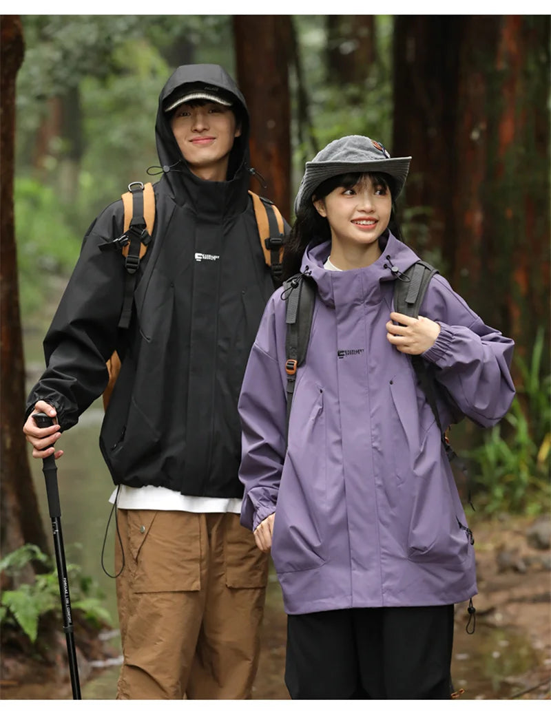 2024 New Men's Outdoor Hooded Windbreaker Jacket Autumn Waterproof Hiking Bomber Jackets Women Trekking Softshell Coats