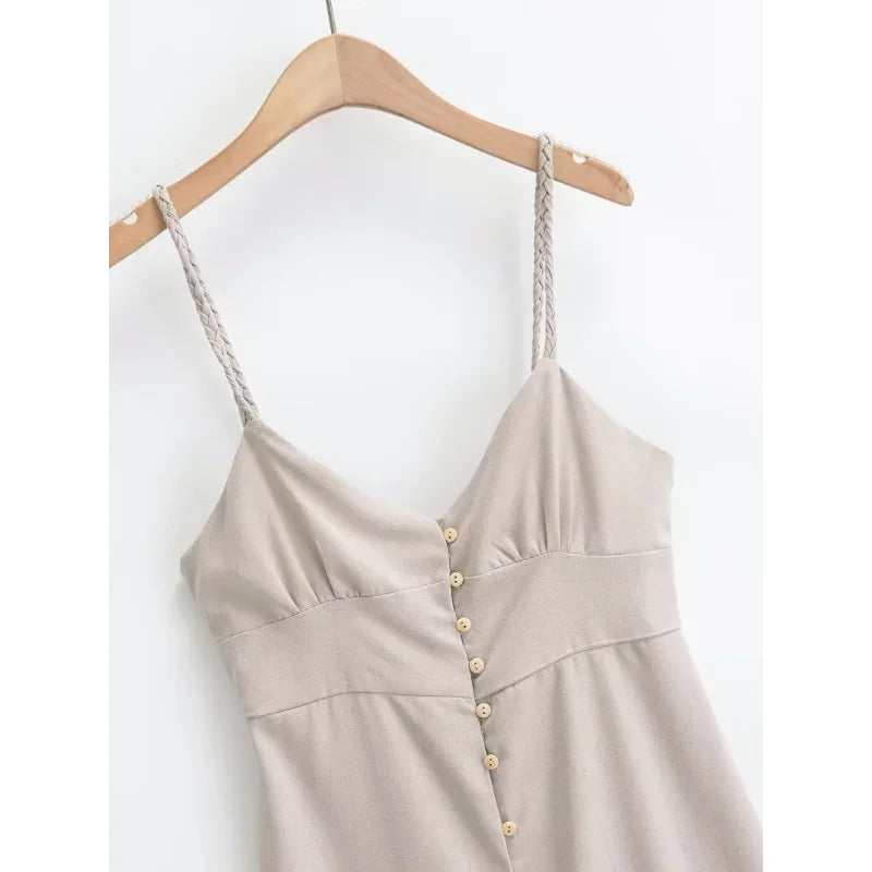 Women's Strapless V-Neck Linen Vintage Midi Sundress