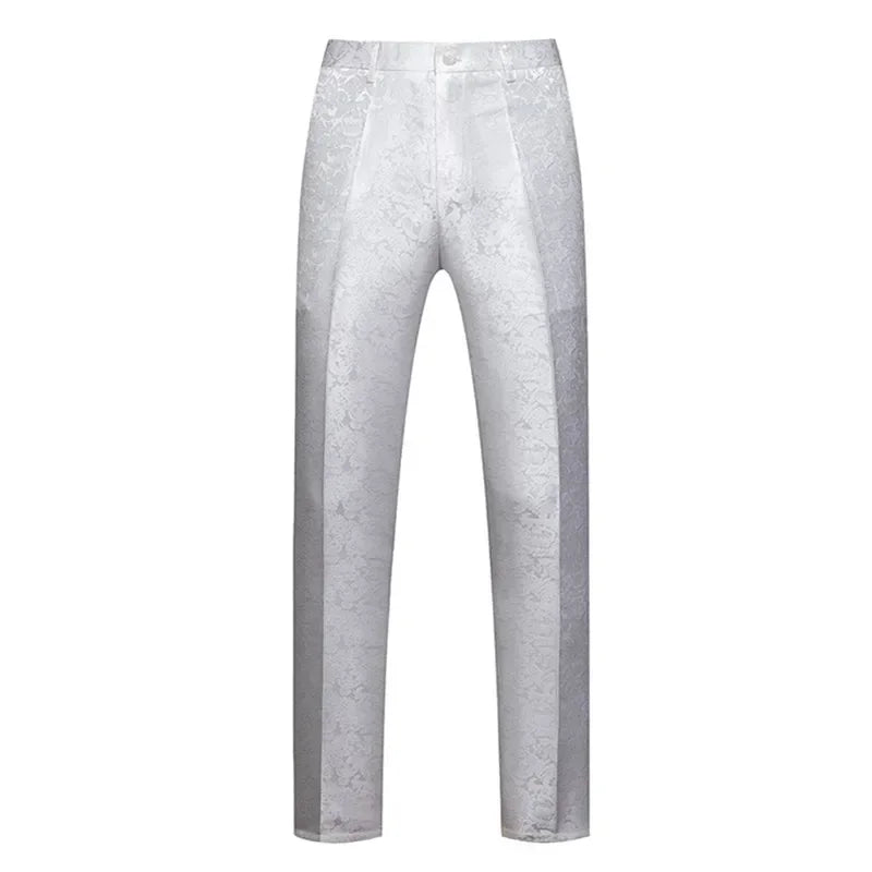 Men's Blue Jacquard Suit Trousers Wedding Dress Pants