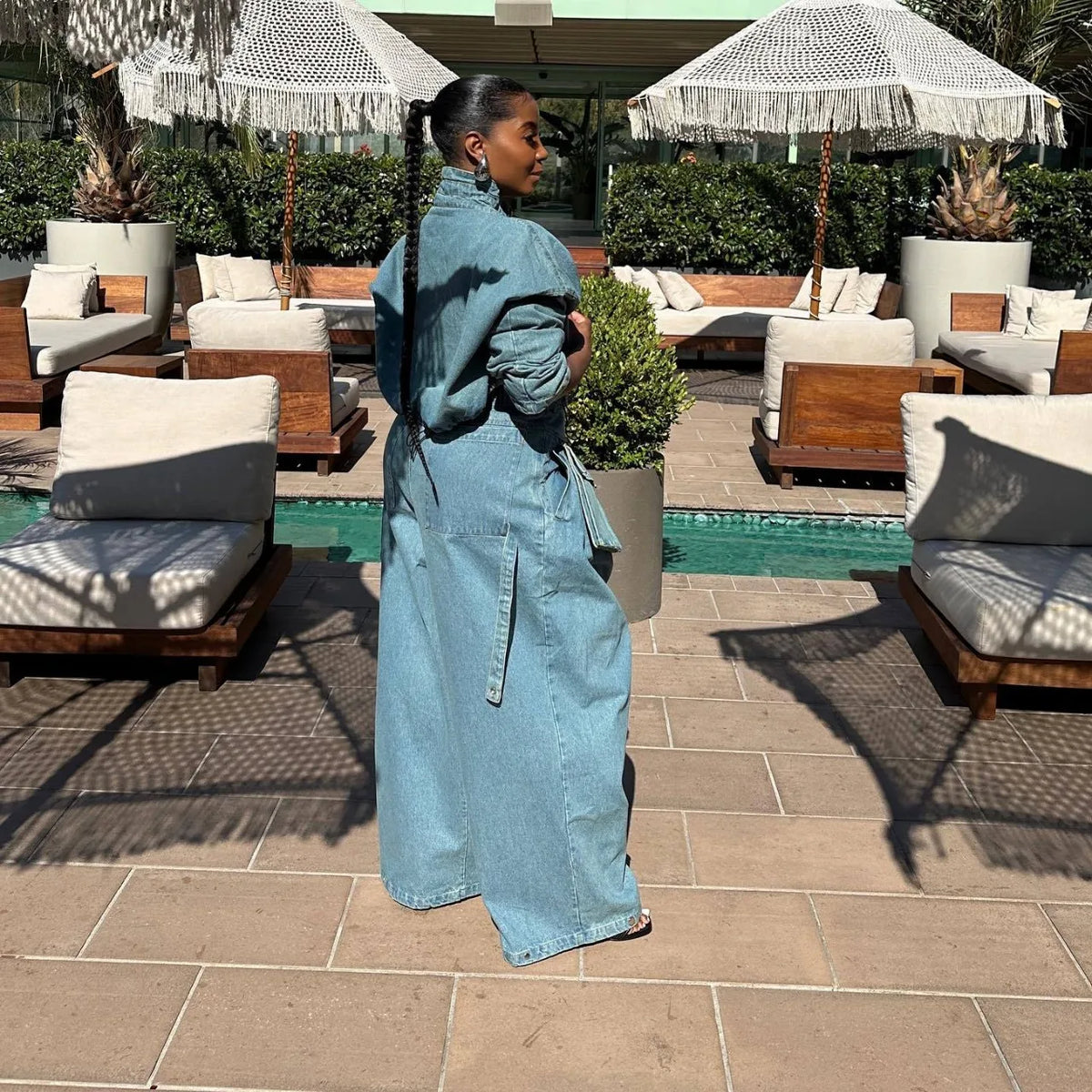 Women's Retro Casual Wide-Leg Heavy Denim Two-Piece Set