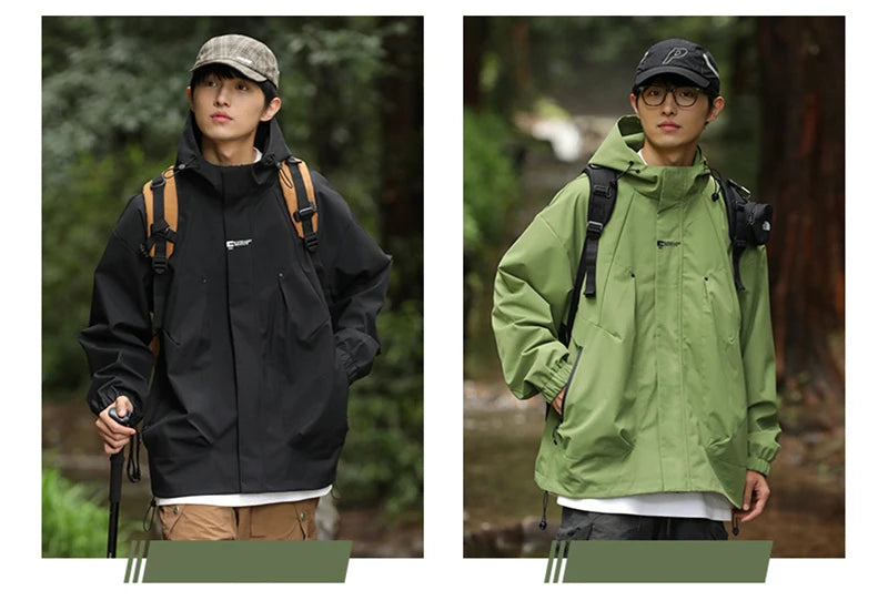 2024 New Men's Outdoor Hooded Windbreaker Jacket Autumn Waterproof Hiking Bomber Jackets Women Trekking Softshell Coats