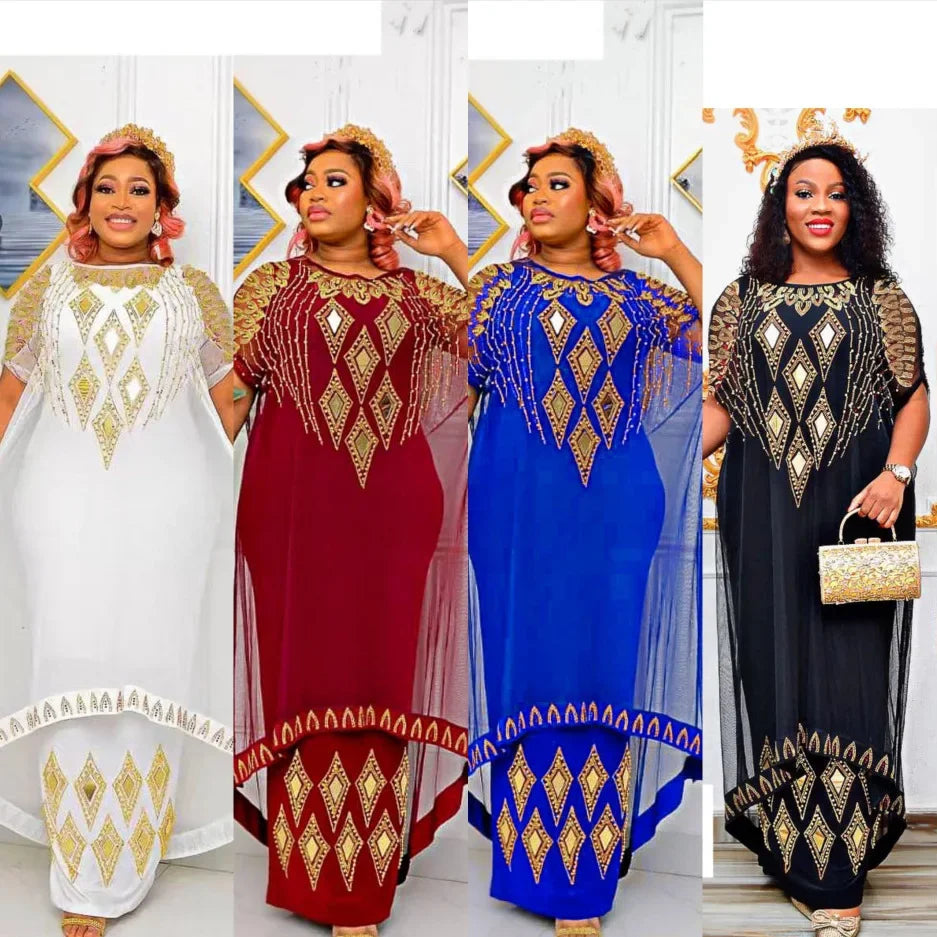 African Dresses for Women Africa Clothes Dashiki Ankara Summer Sequin Outfit Gown Muslim Wedding Party Long Maxi Dress Plus Size