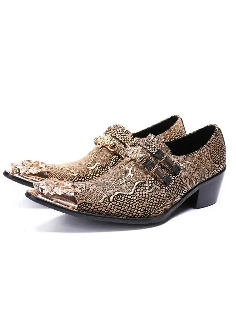 Men's Red Pointed Toe Crystal Leather Dress Shoes